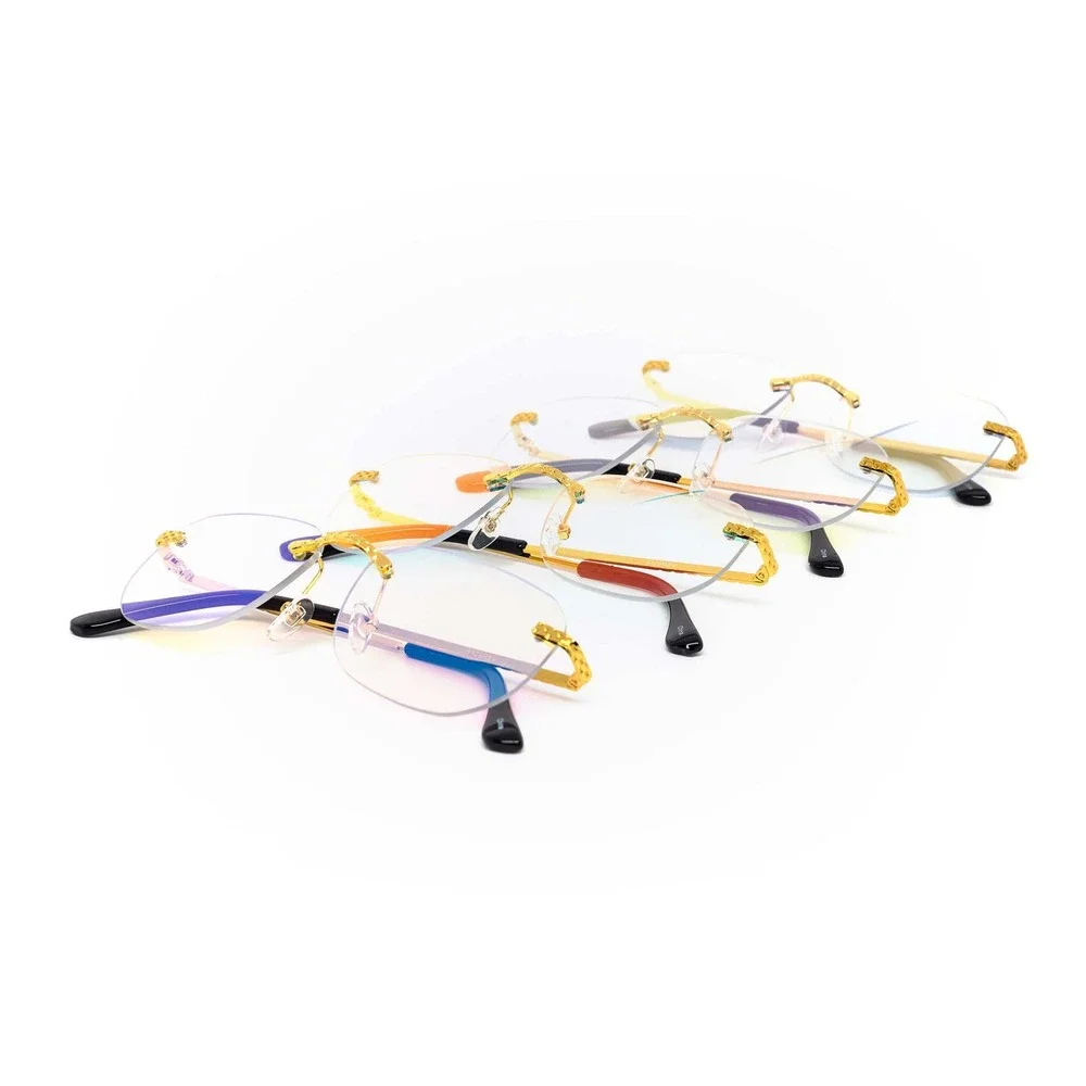 Rimless Sunglasses Gold Frame Purple‎ Mirror Lens Fashion Trendy Hip Hop Style